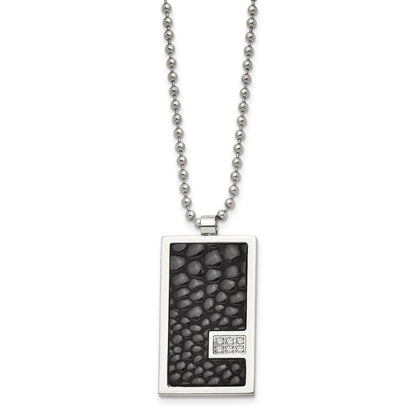 Edelstahl Chisel Poliert Stingray Texture Imitat Leder 1/10 Karat Diamant Pednant auf A 24 Zoll Kugel Halskette