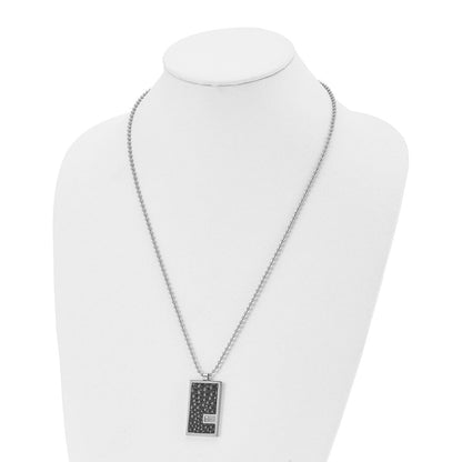 Edelstahl Chisel Poliert Stingray Texture Imitat Leder 1/10 Karat Diamant Pednant auf A 24 Zoll Kugel Halskette