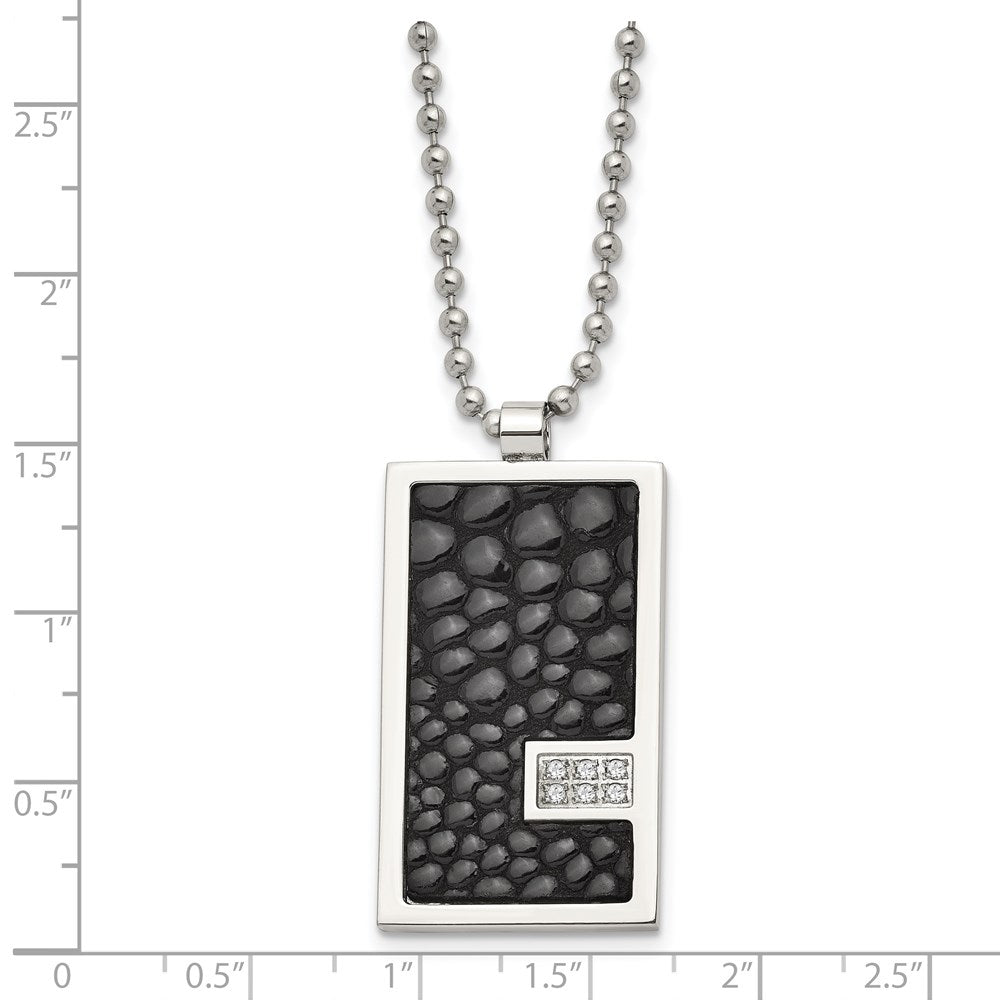 Edelstahl Chisel Poliert Stingray Texture Imitat Leder 1/10 Karat Diamant Pednant auf A 24 Zoll Kugel Halskette