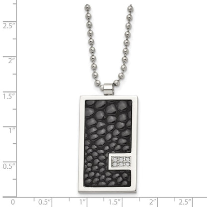 Edelstahl Chisel Poliert Stingray Texture Imitat Leder 1/10 Karat Diamant Pednant auf A 24 Zoll Kugel Halskette