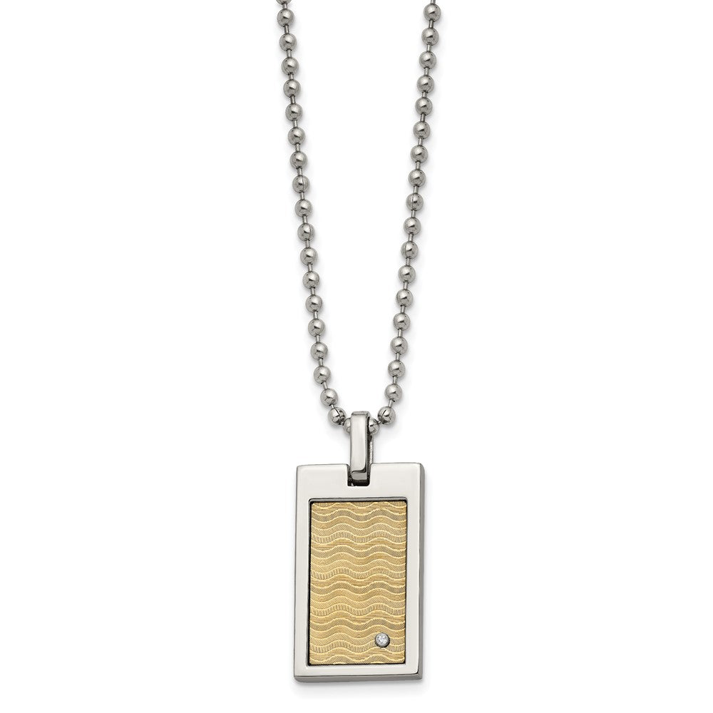 Edelstahl Chisel Gebürstet und Poliert mit 18K Gold Akzente.01carat Diamant Anhänger auf A 24 Zoll Kugel Halskette