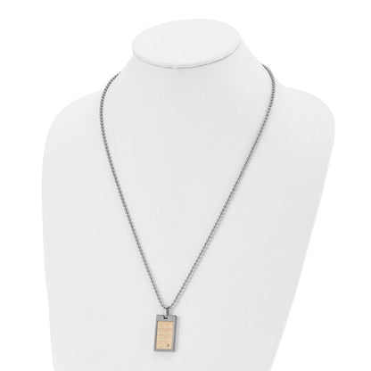 Edelstahl Chisel Gebürstet und Poliert mit 18K Gold Akzente.01carat Diamant Anhänger auf A 24 Zoll Kugel Halskette