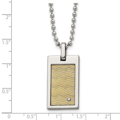 Edelstahl Chisel Gebürstet und Poliert mit 18K Gold Akzente.01carat Diamant Anhänger auf A 24 Zoll Kugel Halskette