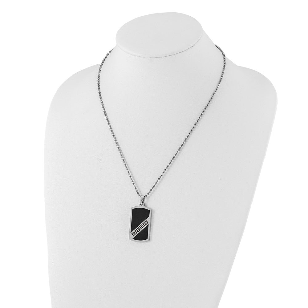 Edelstahl Schwarz Emaille Greek Key Erkennungsmarke Anhänger Halskette