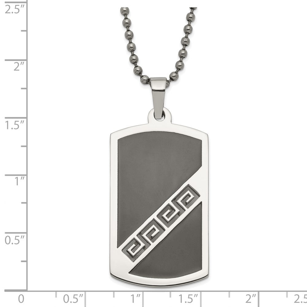 Edelstahl Schwarz Emaille Greek Key Erkennungsmarke Anhänger Halskette