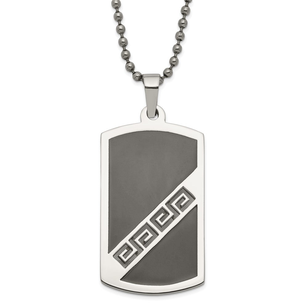 Edelstahl Schwarz Emaille Greek Key Erkennungsmarke Anhänger Halskette