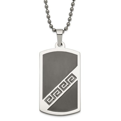 Edelstahl Schwarz Emaille Greek Key Erkennungsmarke Anhänger Halskette