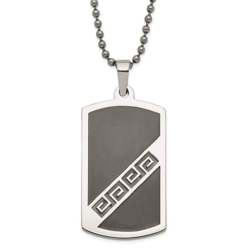 Edelstahl Schwarz Emaille Greek Key Erkennungsmarke Anhänger Halskette