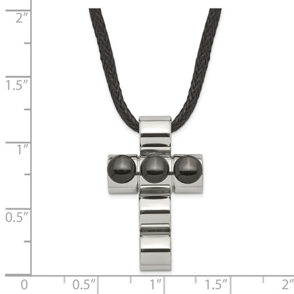 Edelstahl Schwarz Ip-beschichtet Perle Kreuz auf Kordel Halskette