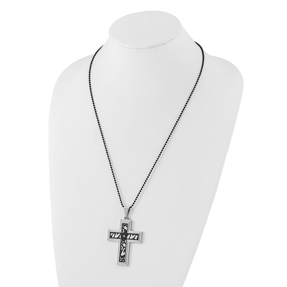 Edelstahl Schwarz-beschichtet Fantasie Zirkonia Lateinisch Kreuz Halskette