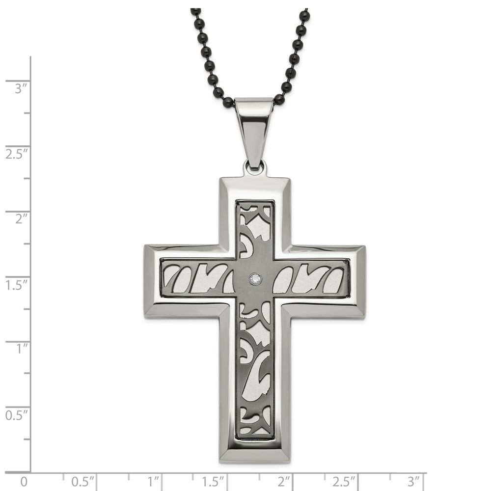 Edelstahl Schwarz-beschichtet Fantasie Zirkonia Lateinisch Kreuz Halskette