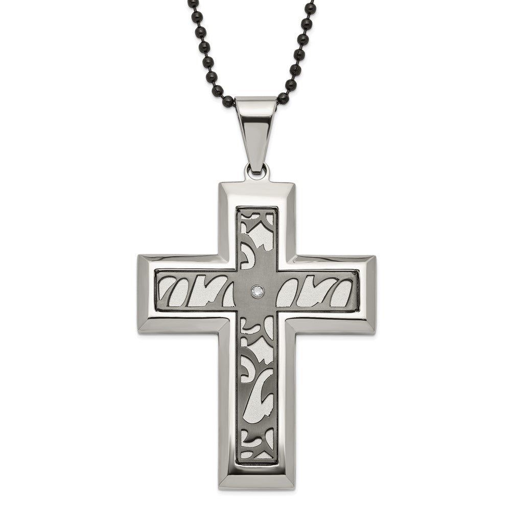 Edelstahl Schwarz-beschichtet Fantasie Zirkonia Lateinisch Kreuz Halskette