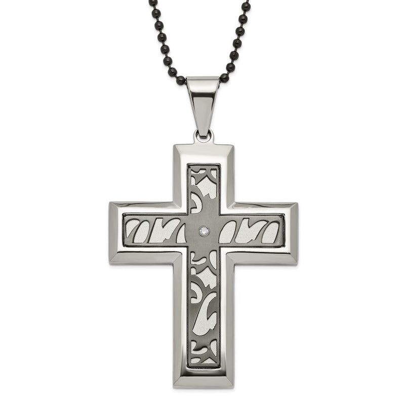 Edelstahl Schwarz-beschichtet Fantasie Zirkonia Lateinisch Kreuz Halskette