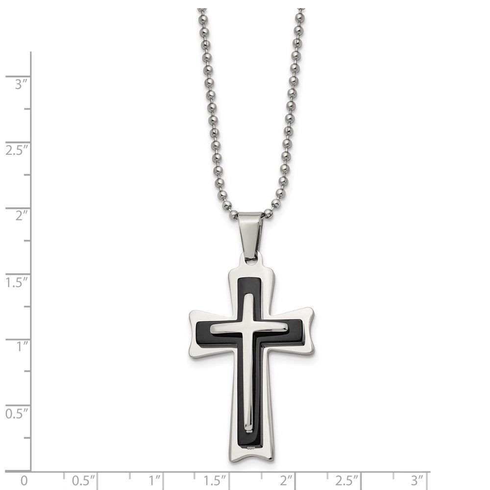 Edelstahl Chisel Poliert mit Schwarz Acrylic Kreuz Anhänger auf A 24 Zoll Kugel Halskette
