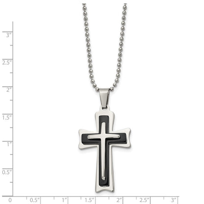 Edelstahl Chisel Poliert mit Schwarz Acrylic Kreuz Anhänger auf A 24 Zoll Kugel Halskette