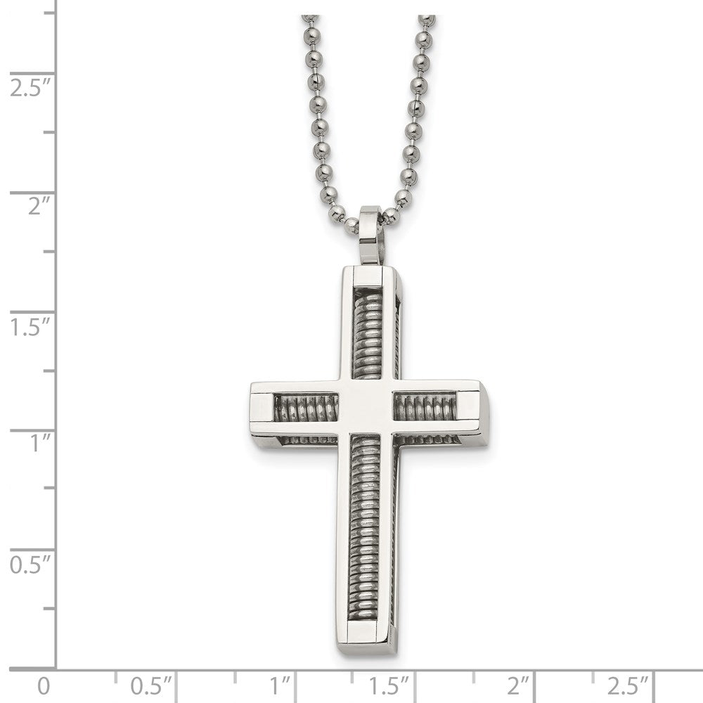 Edelstahl Chisel Poliert Kreuz Anhänger auf A 24 Zoll Kugel Halskette