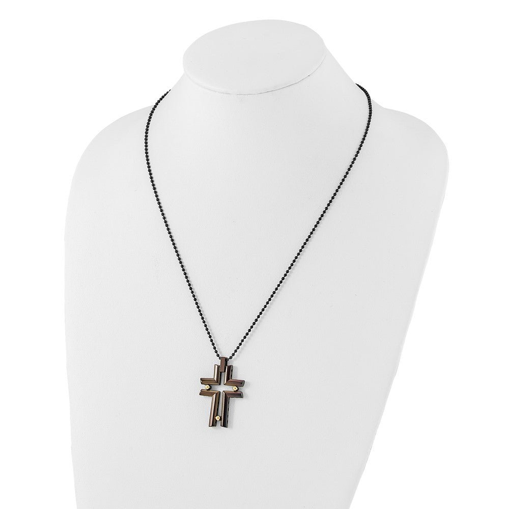 Edelstahl Schwarz & Gelb Ip-beschichtet Kreuz Halskette