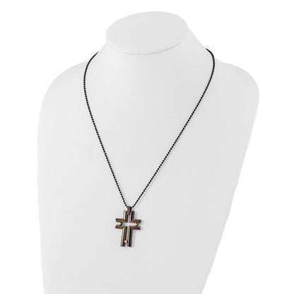 Edelstahl Schwarz & Gelb Ip-beschichtet Kreuz Halskette