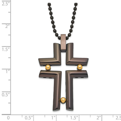 Edelstahl Schwarz & Gelb Ip-beschichtet Kreuz Halskette