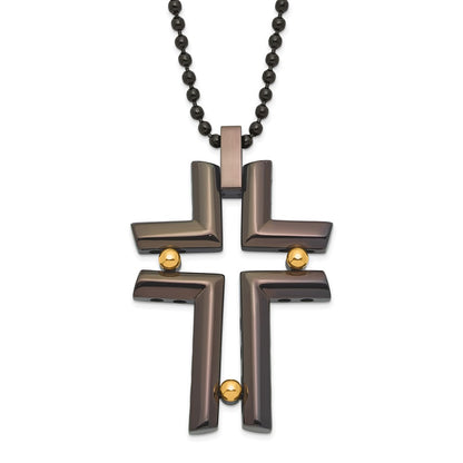 Edelstahl Schwarz & Gelb Ip-beschichtet Kreuz Halskette