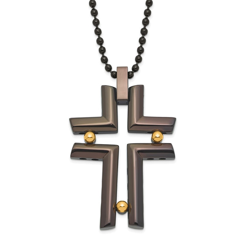 Edelstahl Schwarz & Gelb Ip-beschichtet Kreuz Halskette