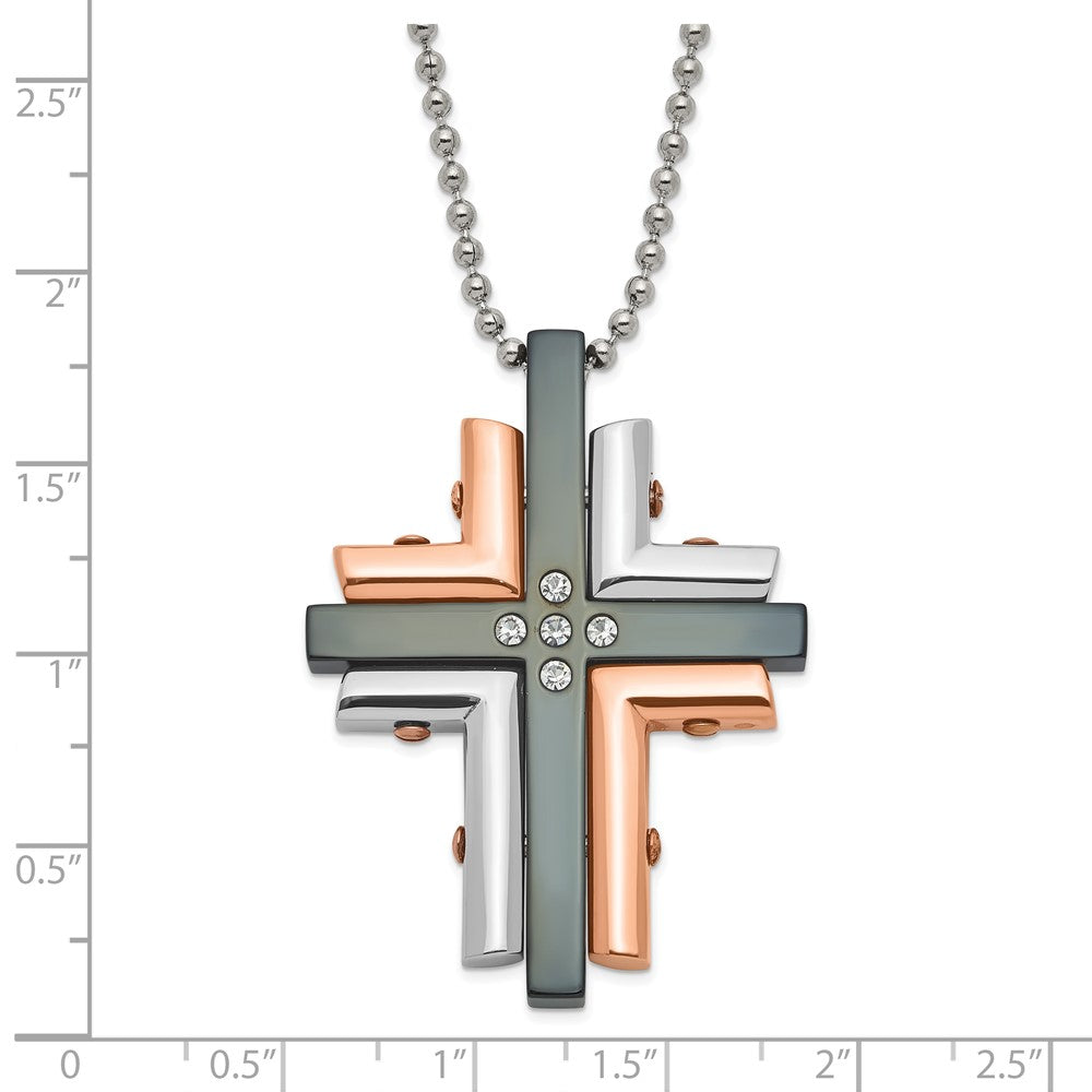Edelstahl Schwarz & Rosa Ip-beschichtet Zirkonia Kreuz Halskette