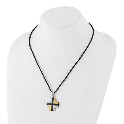Edelstahl Schwarz & Gelb Ip-beschichtet Kreuz auf Kordel Halskette