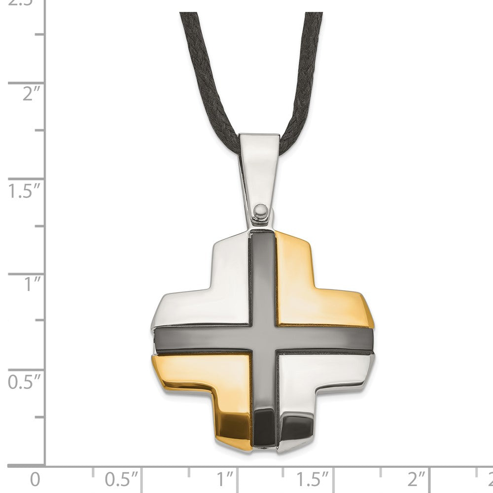 Edelstahl Schwarz & Gelb Ip-beschichtet Kreuz auf Kordel Halskette