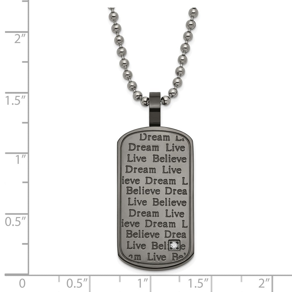 Edelstahl Schwarz Pvd-beschichtet Zirkonia Glaube Leben Traum Dogtag Halskette