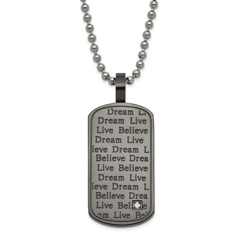 Edelstahl Schwarz Pvd-beschichtet Zirkonia Glaube Leben Traum Dogtag Halskette
