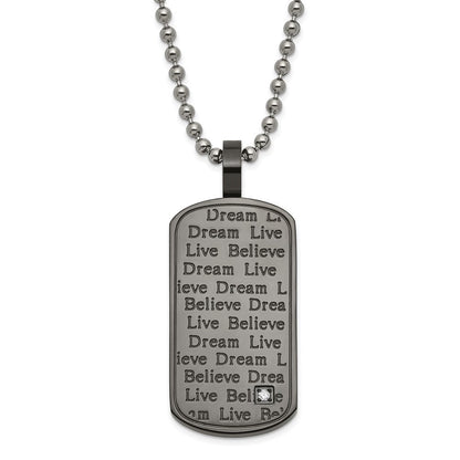 Edelstahl Schwarz Pvd-beschichtet Zirkonia Glaube Leben Traum Dogtag Halskette