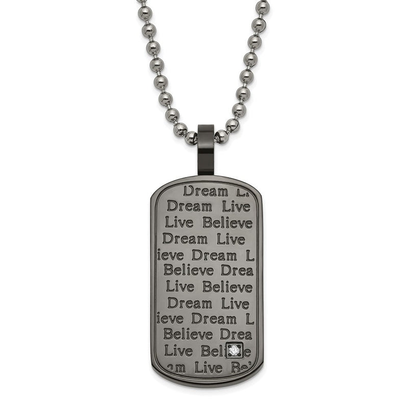Edelstahl Schwarz Pvd-beschichtet Zirkonia Glaube Leben Traum Dogtag Halskette