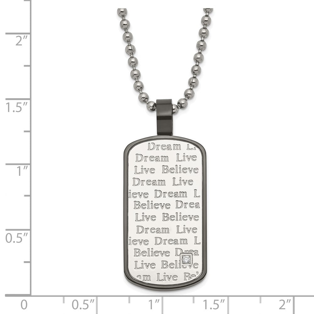 Edelstahl Schwarz Pvd-beschichtet Zirkonia Leben Traum Glaube Dogtag Halskette