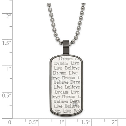 Edelstahl Schwarz Pvd-beschichtet Zirkonia Leben Traum Glaube Dogtag Halskette