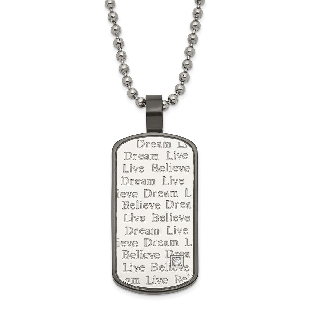 Edelstahl Schwarz Pvd-beschichtet Zirkonia Leben Traum Glaube Dogtag Halskette