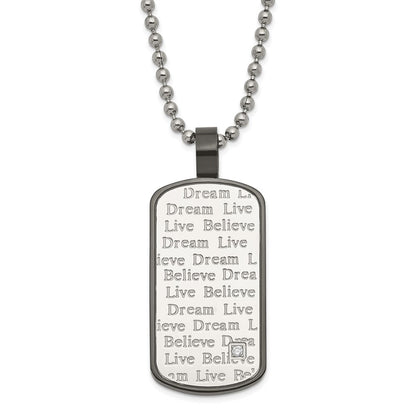 Edelstahl Schwarz Pvd-beschichtet Zirkonia Leben Traum Glaube Dogtag Halskette