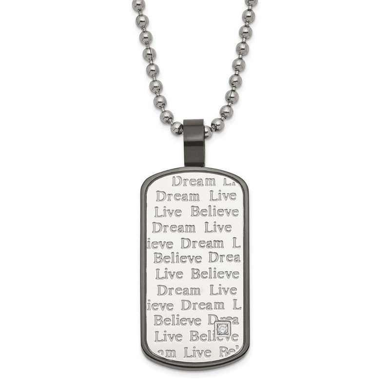Edelstahl Schwarz Pvd-beschichtet Zirkonia Leben Traum Glaube Dogtag Halskette
