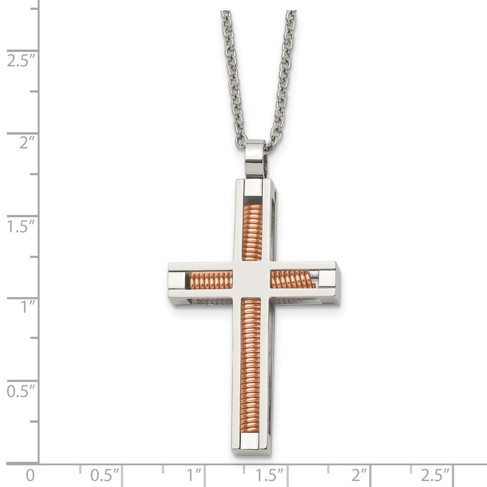 Edelstahl Chisel Poliert Rose Ip-beschichtet Kreuz Anhänger auf A 22 Zoll Ankerkette Halskette