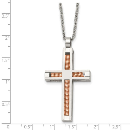 Edelstahl Chisel Poliert Rose Ip-beschichtet Kreuz Anhänger auf A 22 Zoll Ankerkette Halskette