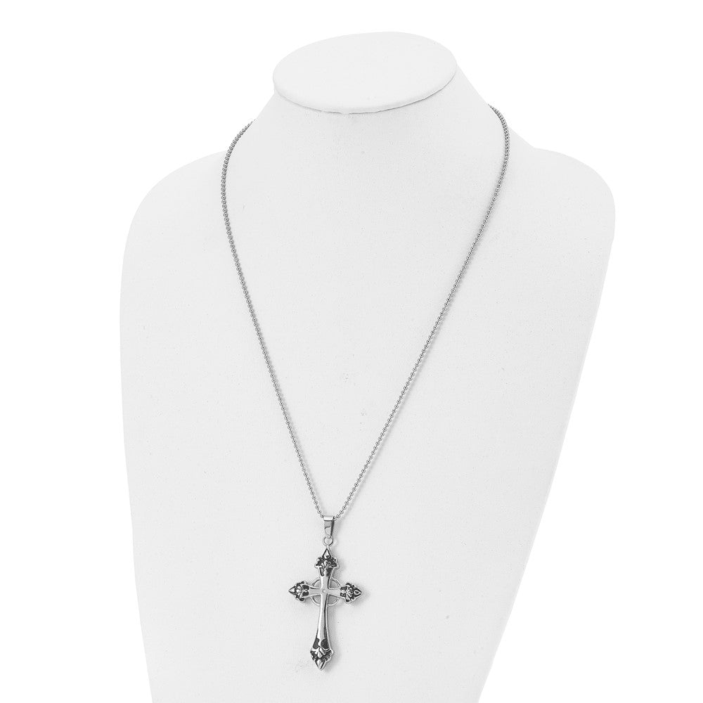 Edelstahl Chisel Poliert Emailliert Mit.01 Karat Diamant Kreuz Anhänger auf A 24 Zoll Kugel Halskette