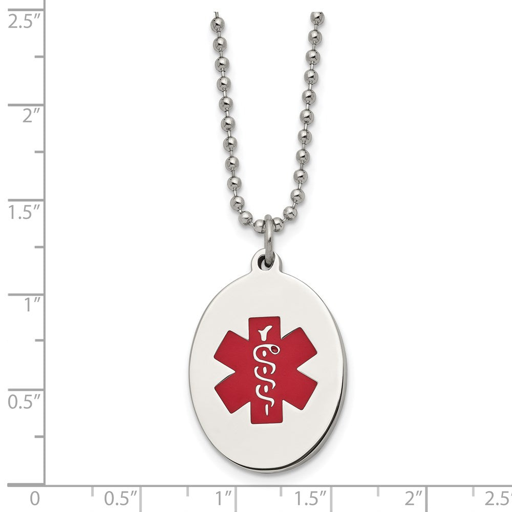 22 Zoll Chisel Edelstahl Poliert mit Rot Emaille Oval Medizinisch Id Anhänger auf A 24 Kugel Halskette