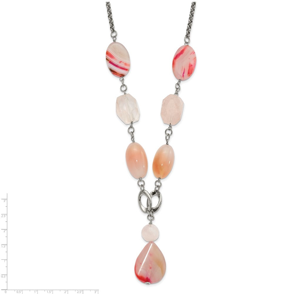 Edelstahl Fantasie Rosa Quarz & Achat mit 2 in Verlängerung. Tropfen Halskette
