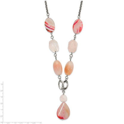 Edelstahl Fantasie Rosa Quarz & Achat mit 2 in Verlängerung. Tropfen Halskette