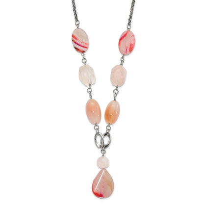 Edelstahl Fantasie Rosa Quarz & Achat mit 2 in Verlängerung. Tropfen Halskette