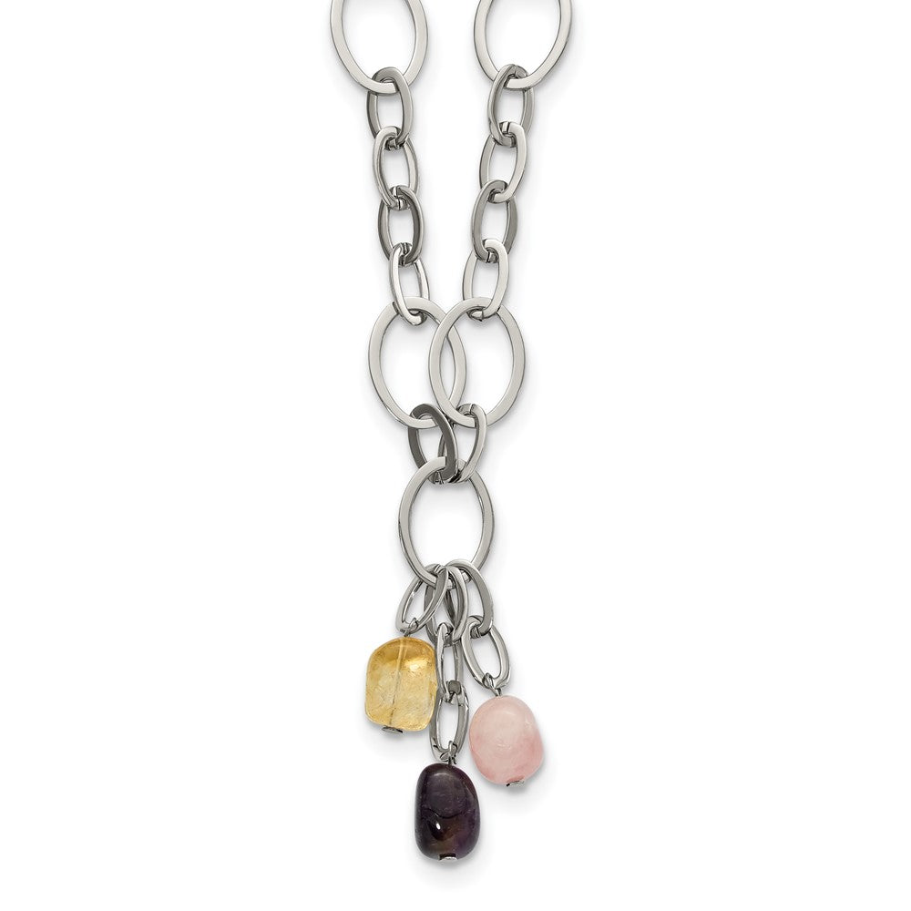 Edelstahl Citrin Amethyst & Rose Quarz mit 2 in Verlängerung Glieder Halskette