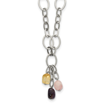 Edelstahl Citrin Amethyst & Rose Quarz mit 2 in Verlängerung Glieder Halskette