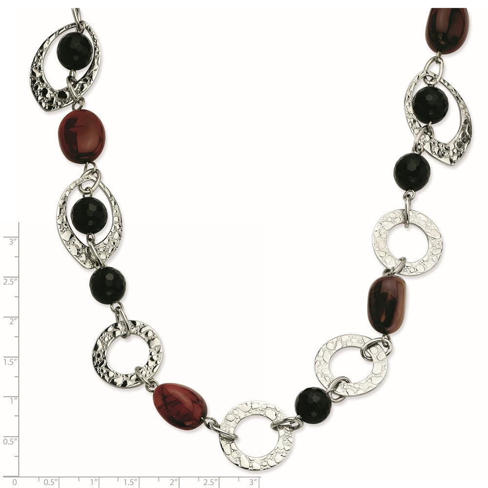 Edelstahl Strukturiert Ovals, Onyx & Ocean Stein Halskette
