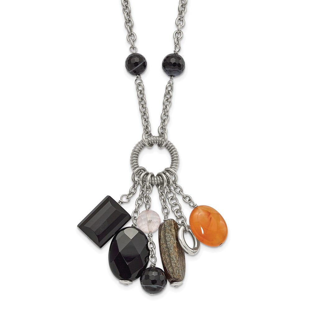 Edelstahl Schwarz Achat Moonstone & Kristall mit 2 Zoll Verlängerung Halskette