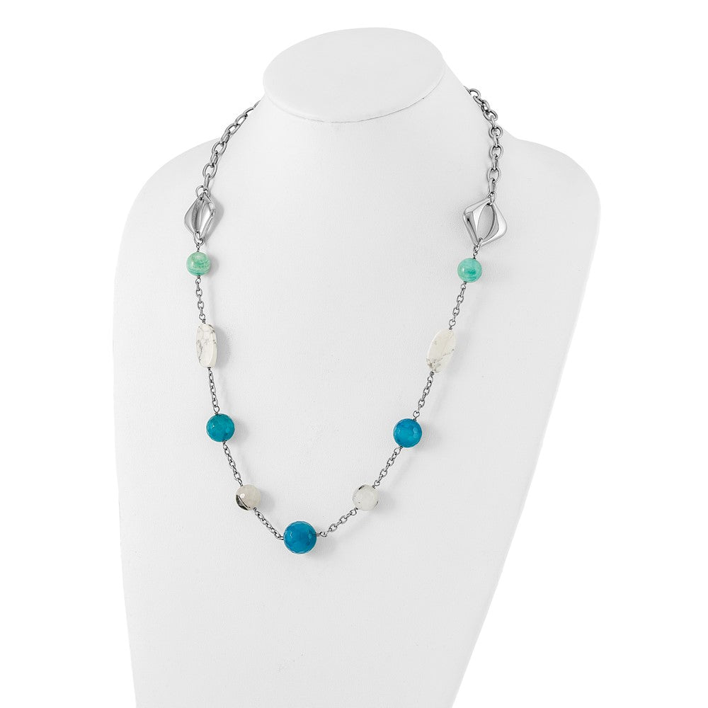Edelstahl Blau Jade, Grün Achat & Howlite mit 1.5 Zoll Verlängerung Halskette