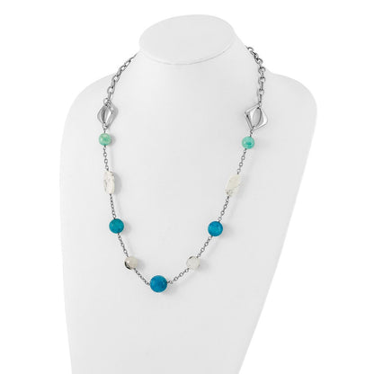 Edelstahl Blau Jade, Grün Achat & Howlite mit 1.5 Zoll Verlängerung Halskette